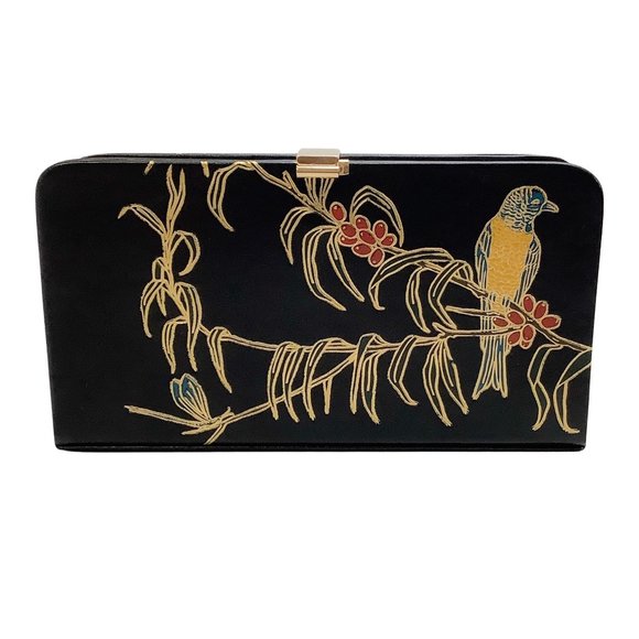Dries Van Noten Handbags - Dries van Noten Black Leather Clutch with Painted Birds